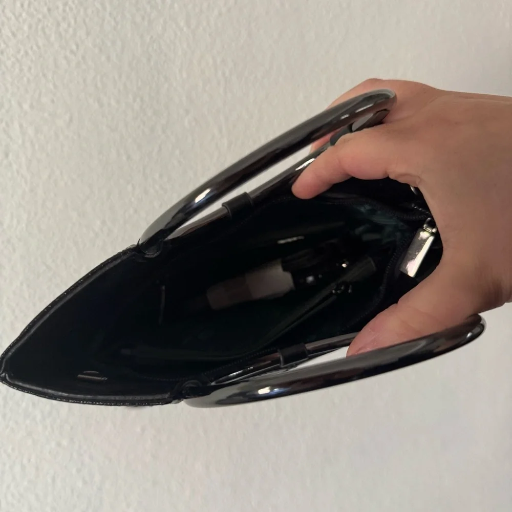 Daniela Moda Vera Pelle Leather Ring Handbag Made in Italy Sleek Chic Minimalist - Picture 11 of 13